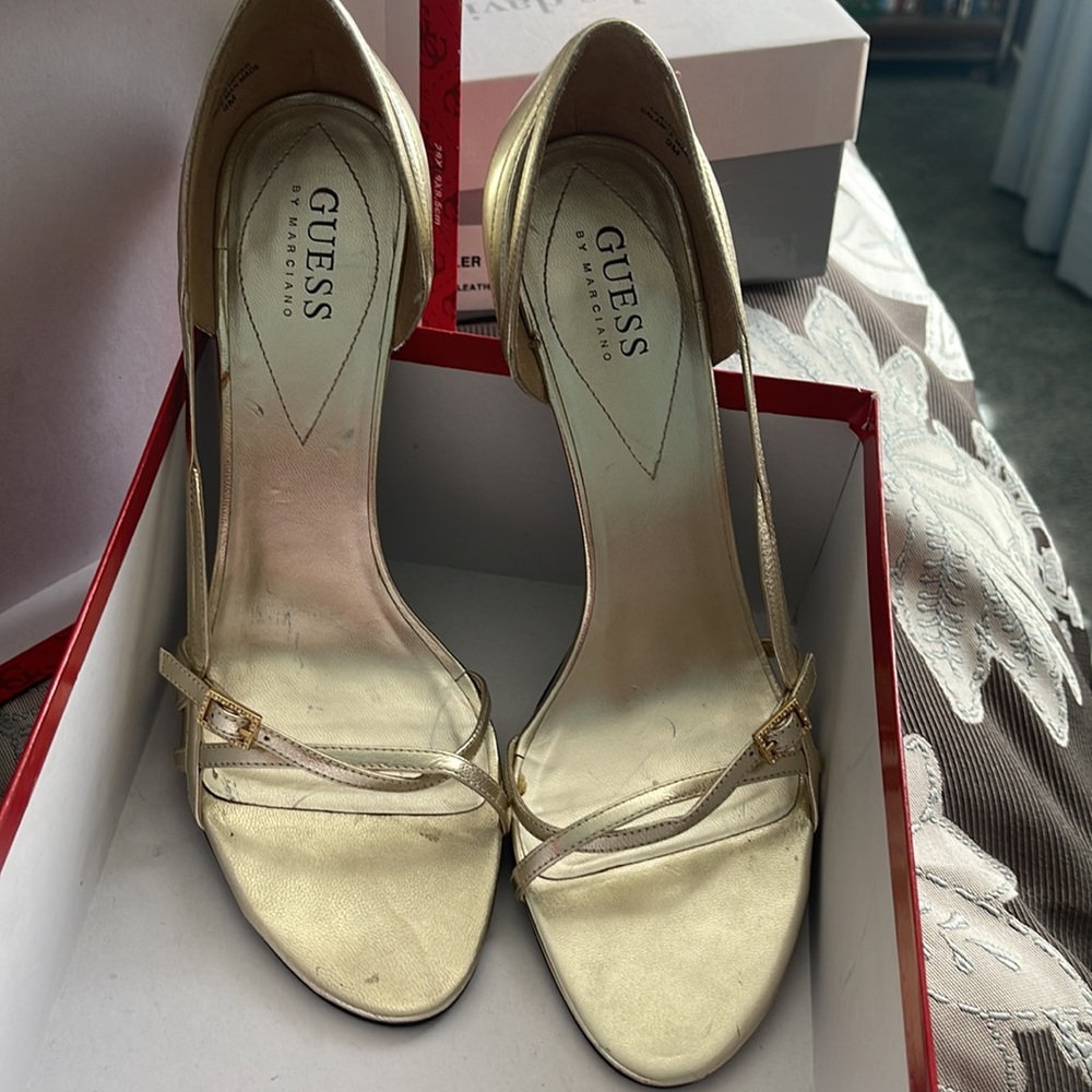 Gold 4-inch Guess Open Toe Sandals